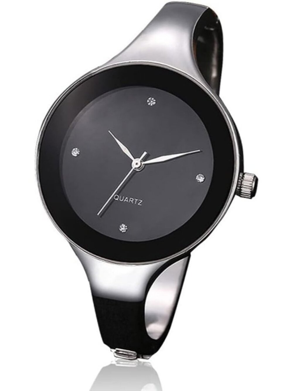 Women's Black Stainless Steel Bangle Quartz Analog Bracelet Stylish Wrist Watch - Picture 5 of 7